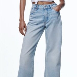 Zara high rise flare wide leg full length jeans light wash